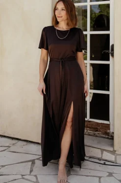 Sale Baltic Born Agnes Satin Maxi Dress | Espresso