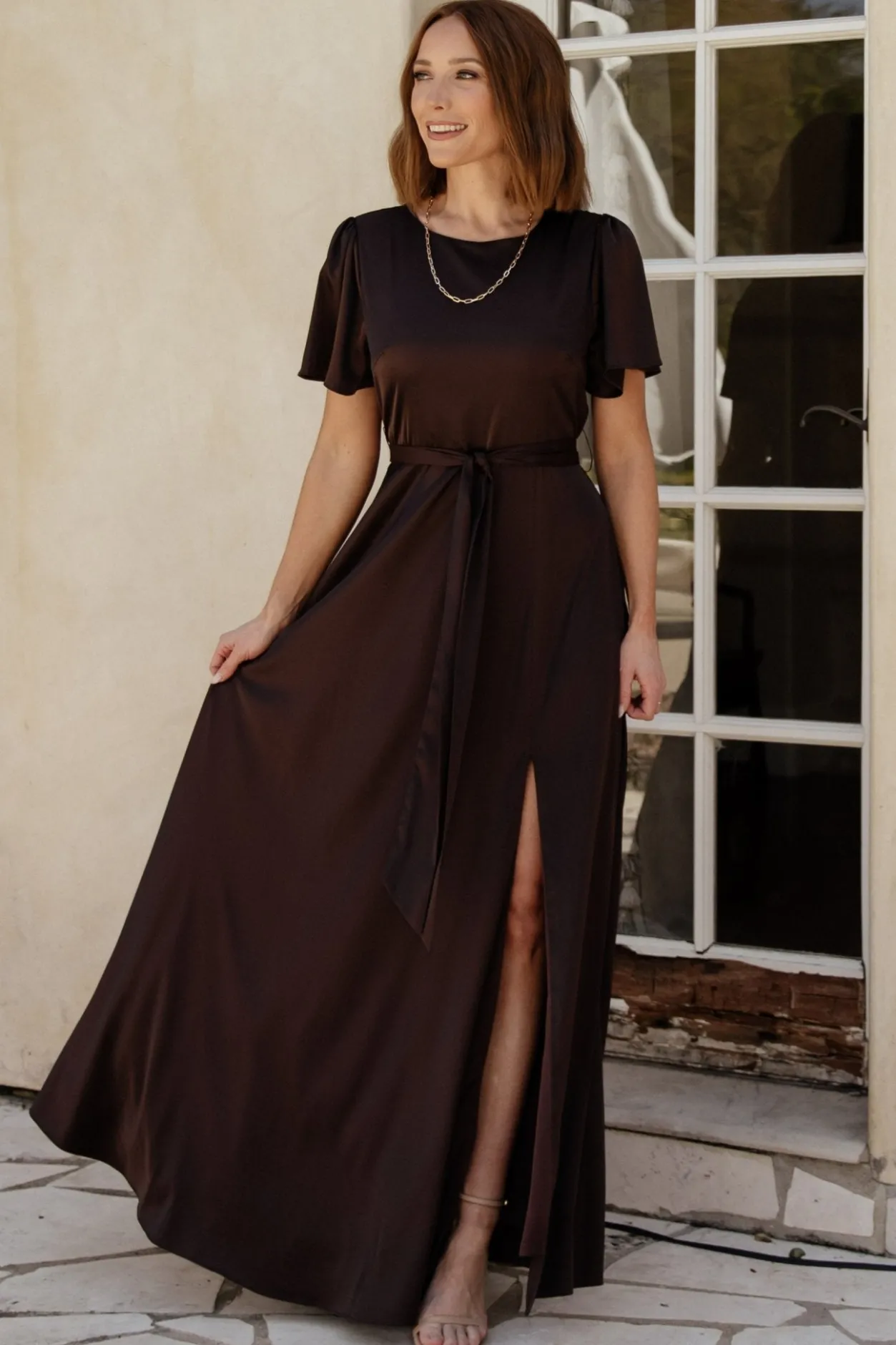 Sale Baltic Born Agnes Satin Maxi Dress | Espresso