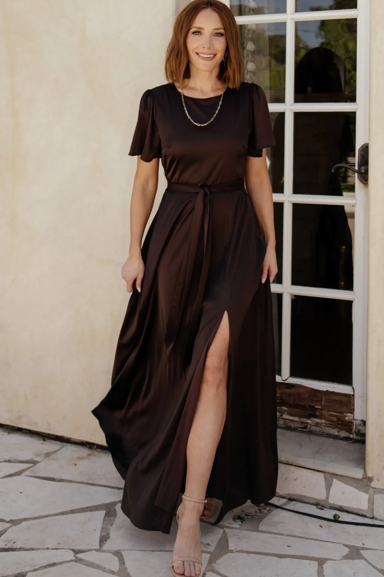 Sale Baltic Born Agnes Satin Maxi Dress | Espresso