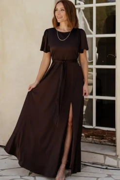 Sale Baltic Born Agnes Satin Maxi Dress | Espresso