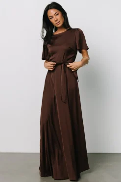 Sale Baltic Born Agnes Satin Maxi Dress | Espresso