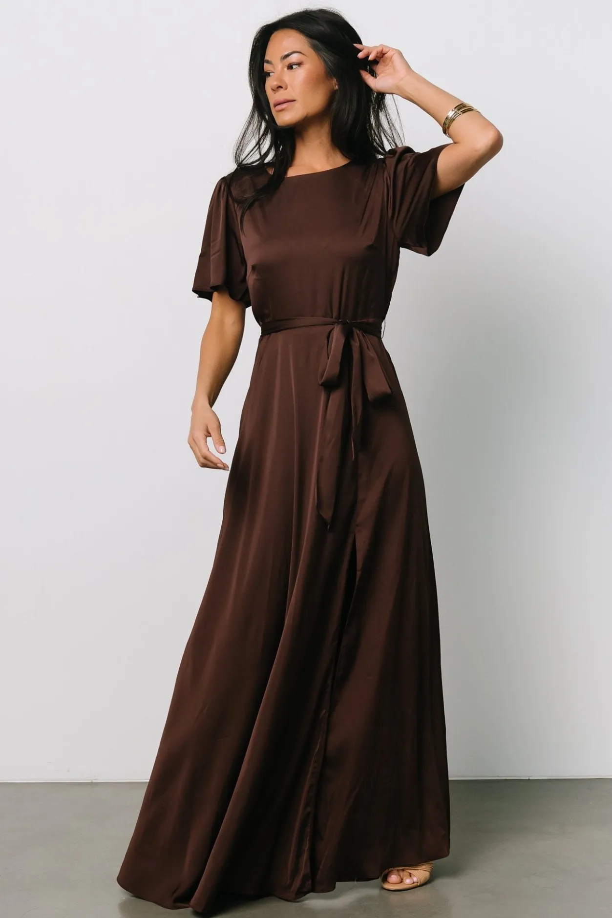 Sale Baltic Born Agnes Satin Maxi Dress | Espresso