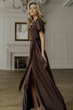 Sale Baltic Born Agnes Satin Maxi Dress | Espresso