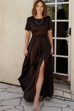 Sale Baltic Born Agnes Satin Maxi Dress | Espresso