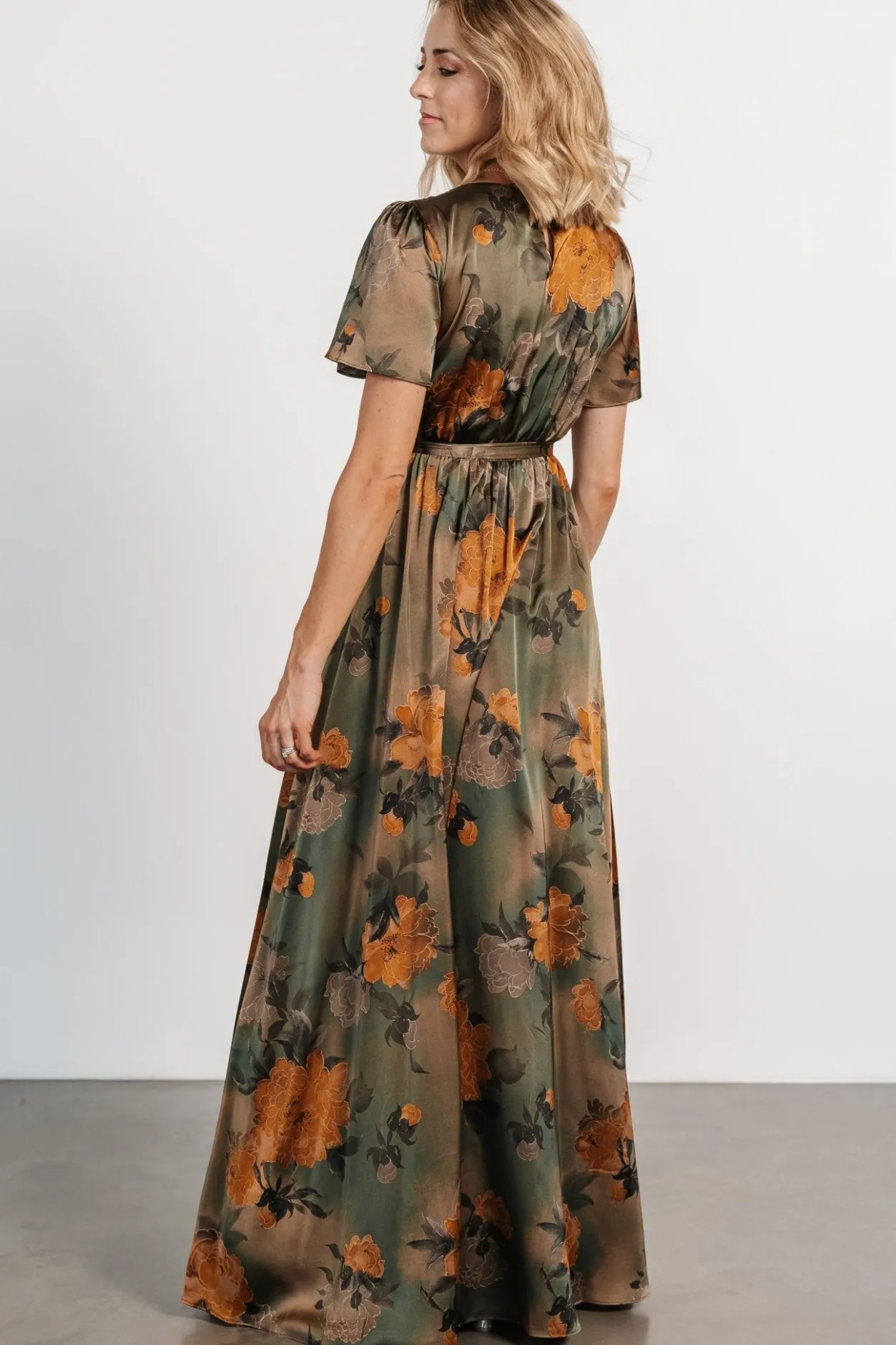 Best Baltic Born Agnes Satin Maxi Dress | Olive Floral OliveFloral