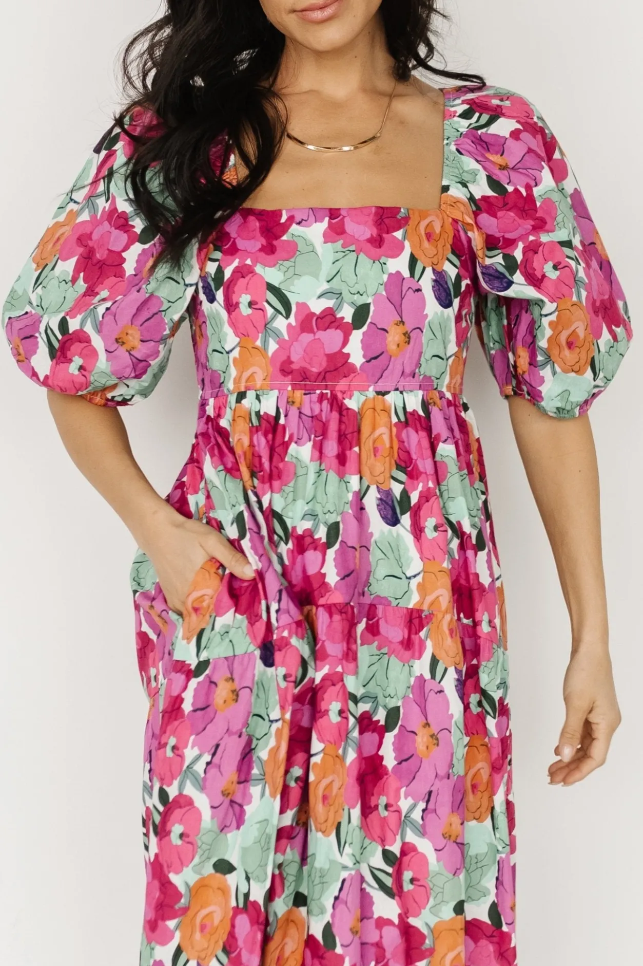 Hot Baltic Born Aimee Puff Sleeve Midi Dress | Pink Multi PinkMulti