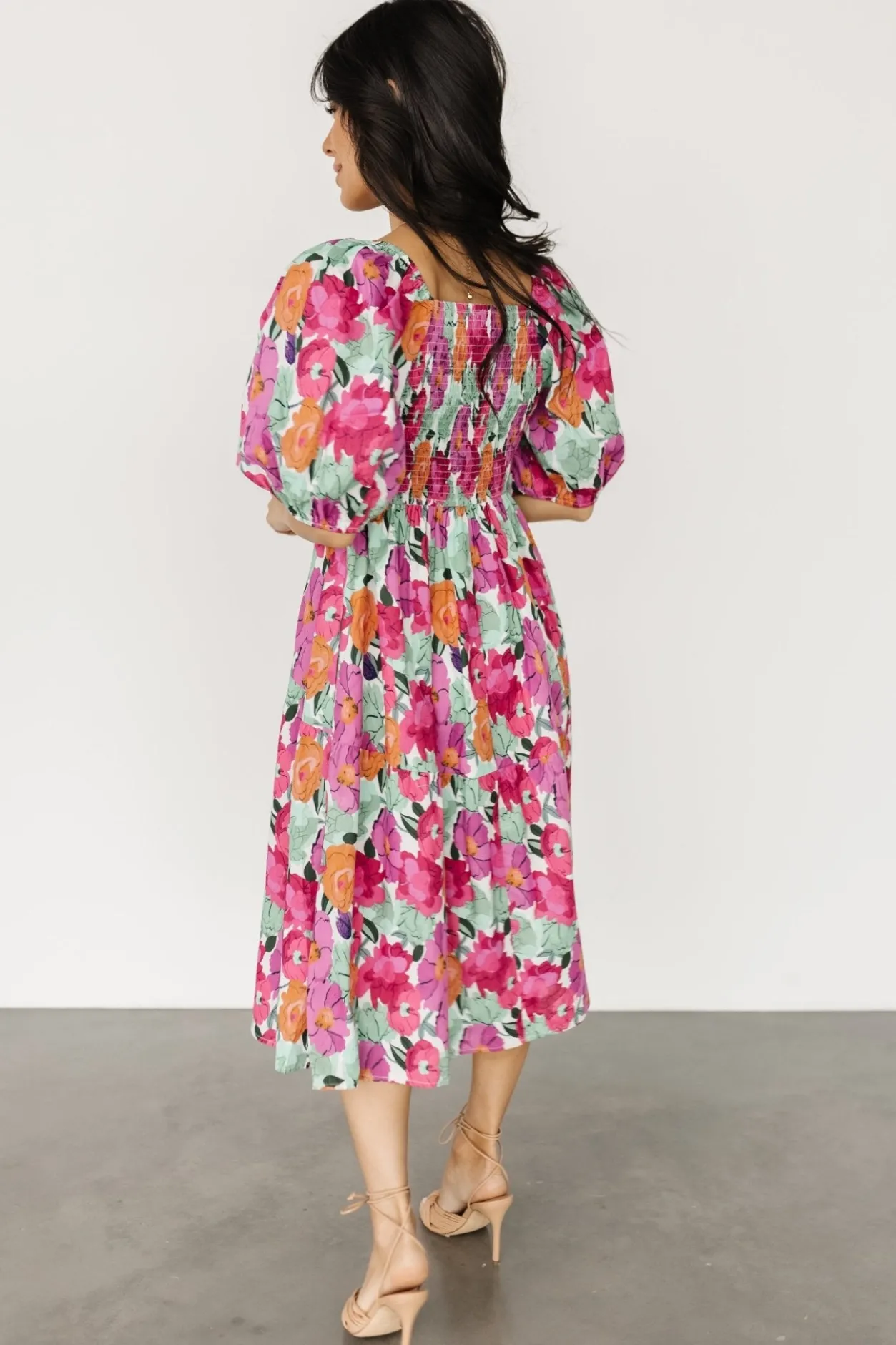 Hot Baltic Born Aimee Puff Sleeve Midi Dress | Pink Multi PinkMulti