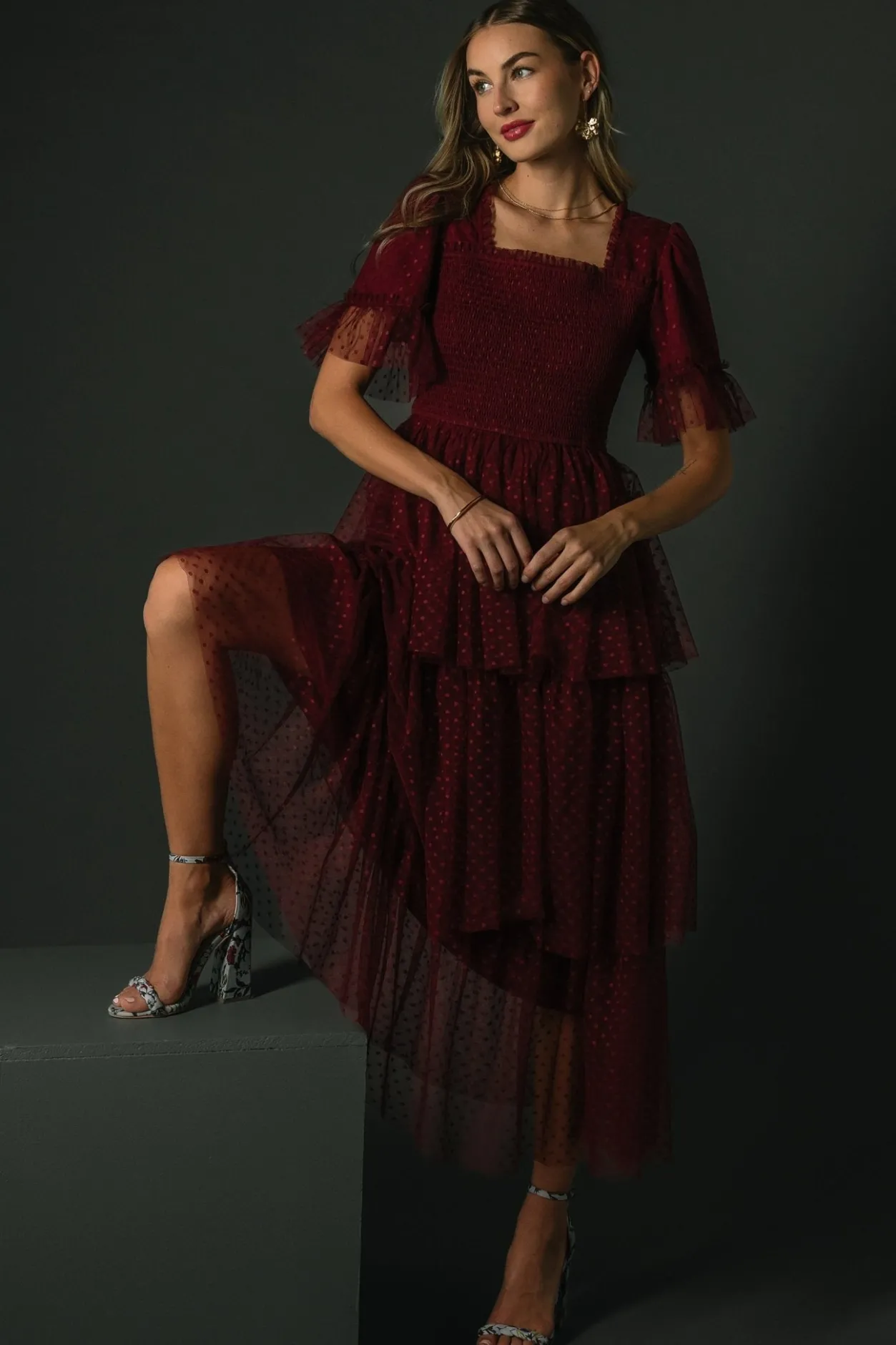 Outlet Baltic Born Alana Tulle Tiered Dress | Burgundy