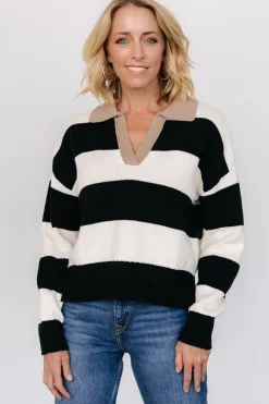 Best Baltic Born Alec Striped Sweater | Black + Ivory Black+Ivory