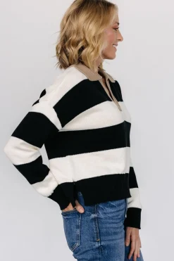 Best Baltic Born Alec Striped Sweater | Black + Ivory Black+Ivory
