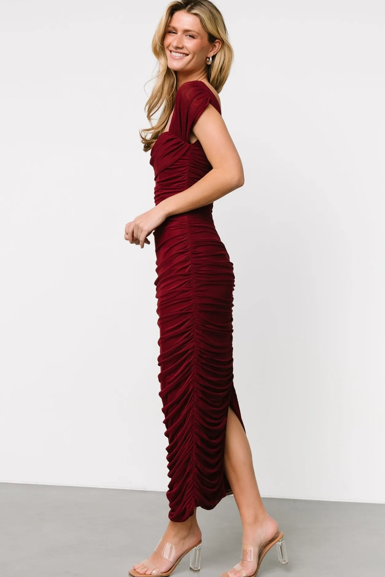 New Baltic Born Alessandra Mesh Midi Dress | Burgundy