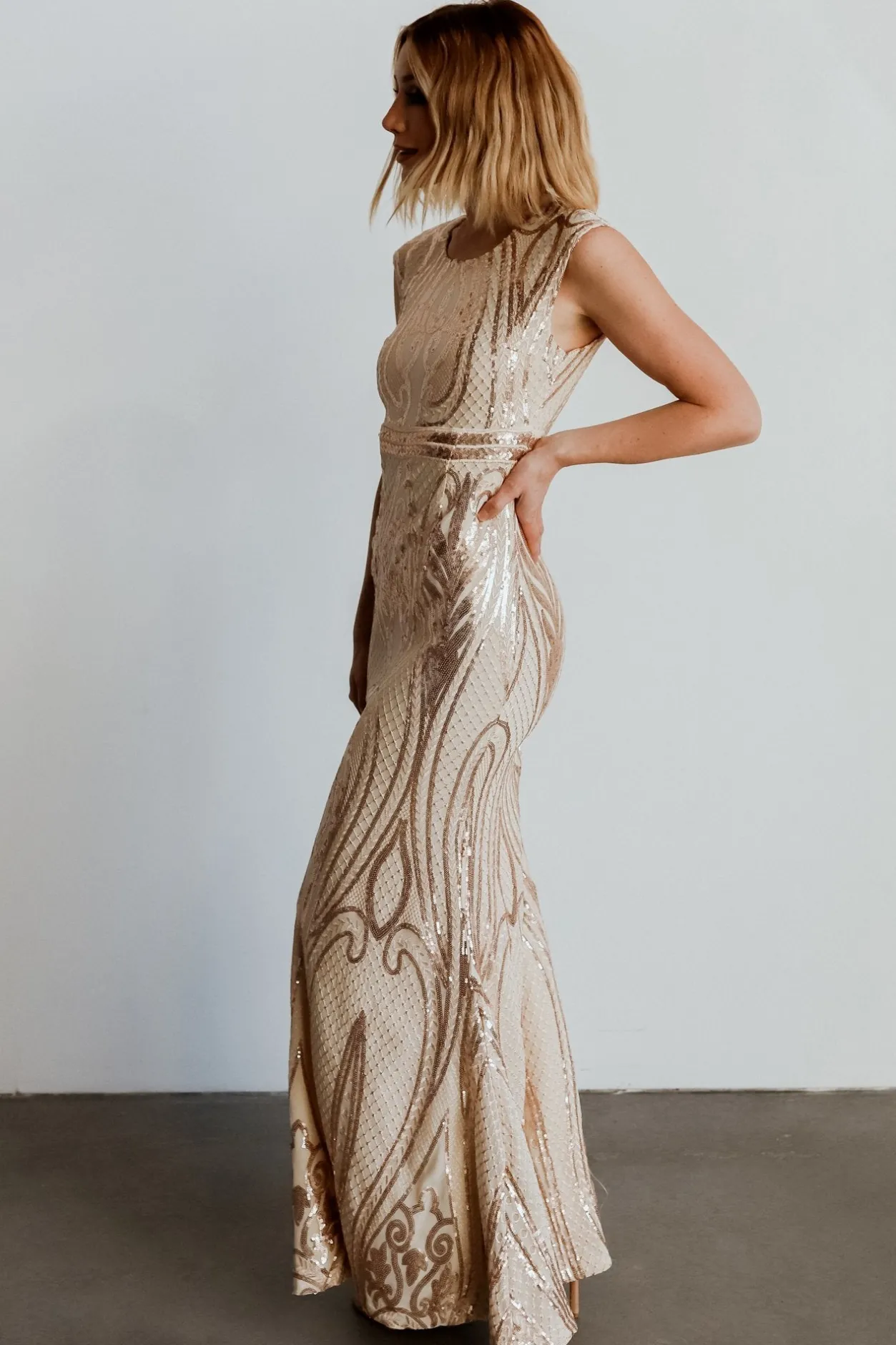 New Baltic Born Alessia Sequin Gown | Champagne