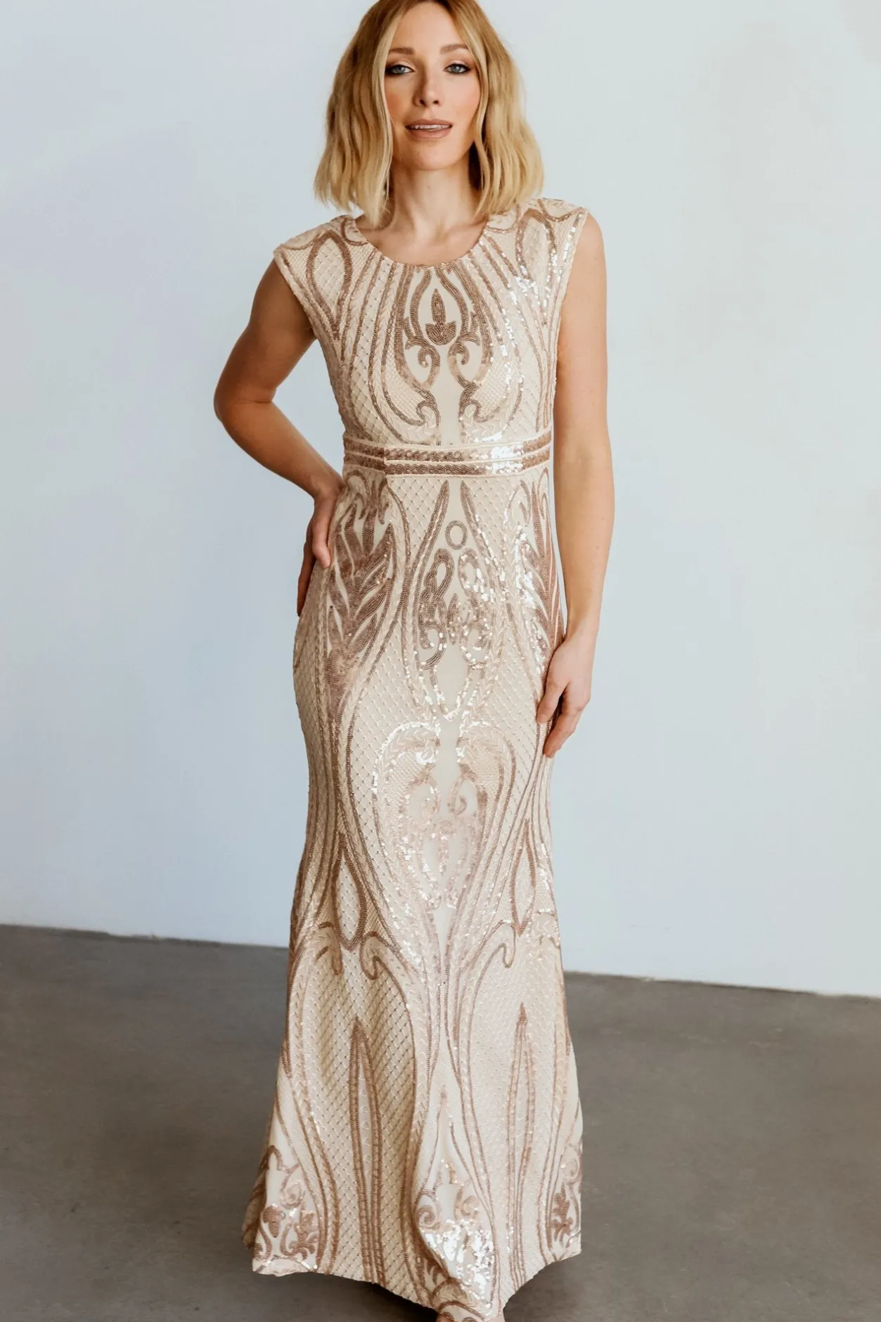 New Baltic Born Alessia Sequin Gown | Champagne
