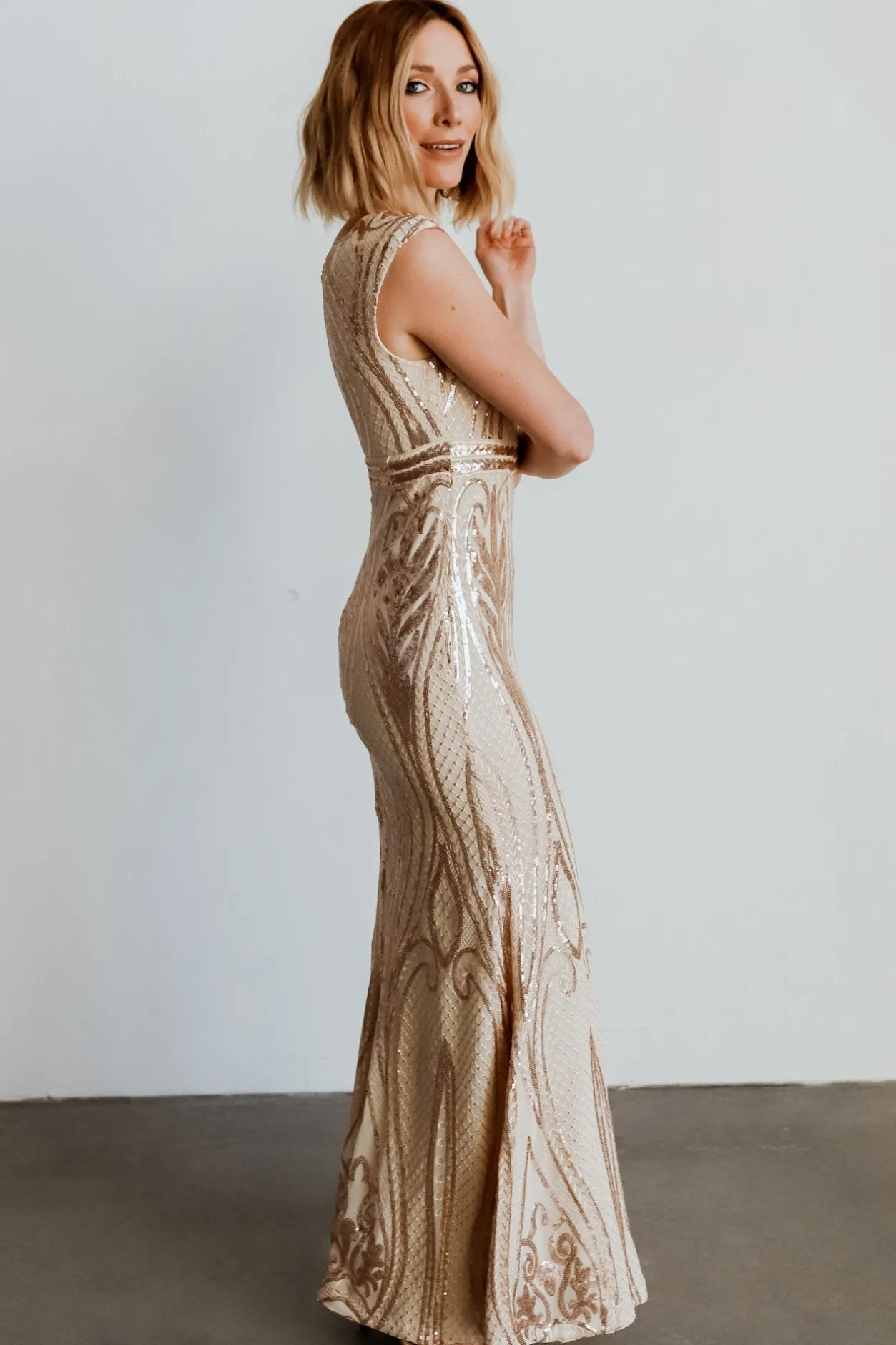 New Baltic Born Alessia Sequin Gown | Champagne