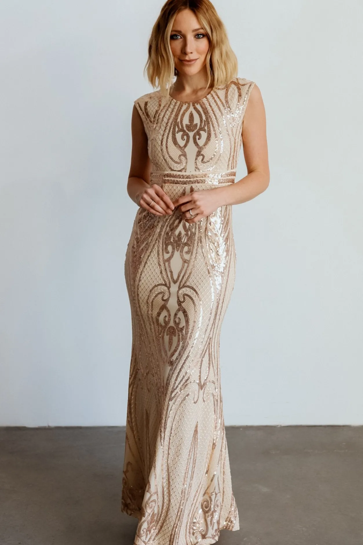 New Baltic Born Alessia Sequin Gown | Champagne