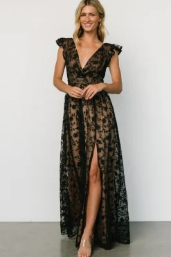 Hot Baltic Born Alexa Embroidered Sequin Maxi Dress | Black + Nude Black+Nude