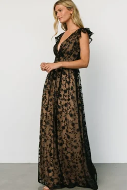 Hot Baltic Born Alexa Embroidered Sequin Maxi Dress | Black + Nude Black+Nude