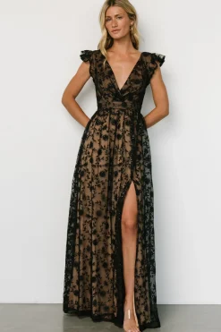 Hot Baltic Born Alexa Embroidered Sequin Maxi Dress | Black + Nude Black+Nude