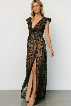 Hot Baltic Born Alexa Embroidered Sequin Maxi Dress | Black + Nude Black+Nude