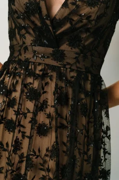 Hot Baltic Born Alexa Embroidered Sequin Maxi Dress | Black + Nude Black+Nude