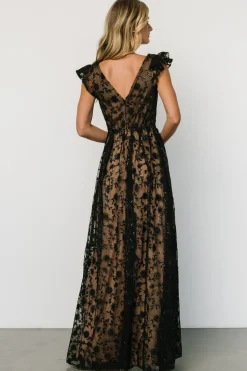 Hot Baltic Born Alexa Embroidered Sequin Maxi Dress | Black + Nude Black+Nude