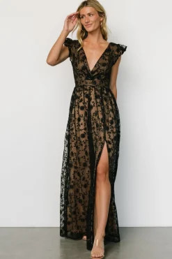 Hot Baltic Born Alexa Embroidered Sequin Maxi Dress | Black + Nude Black+Nude