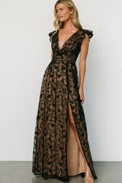 Hot Baltic Born Alexa Embroidered Sequin Maxi Dress | Black + Nude Black+Nude