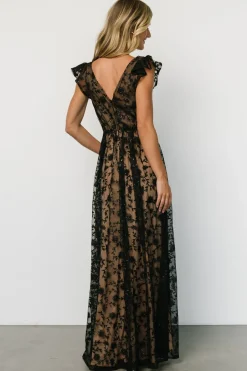Hot Baltic Born Alexa Embroidered Sequin Maxi Dress | Black + Nude Black+Nude