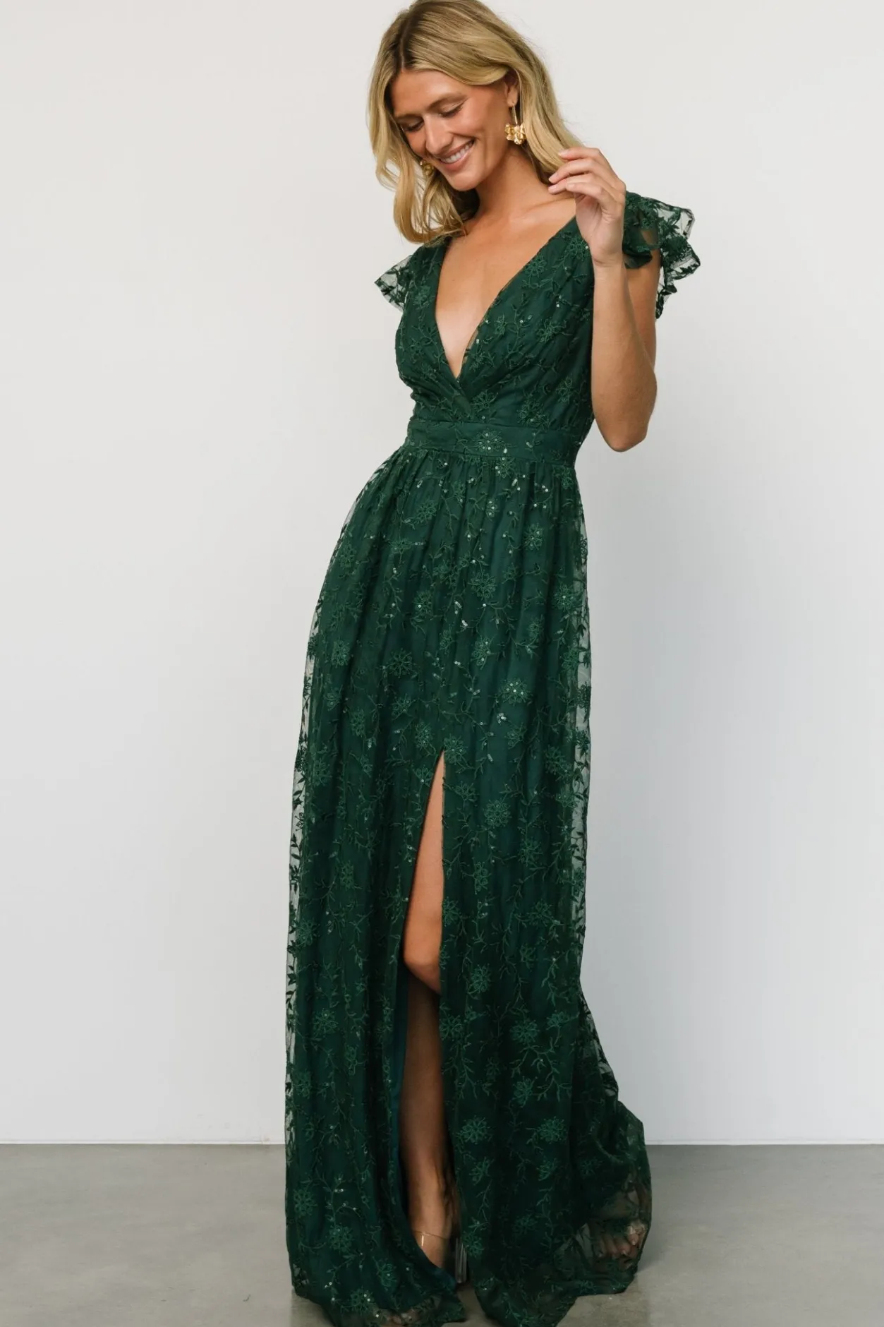 Clearance Baltic Born Alexa Embroidered Sequin Maxi Dress | Dark Green DarkGreen