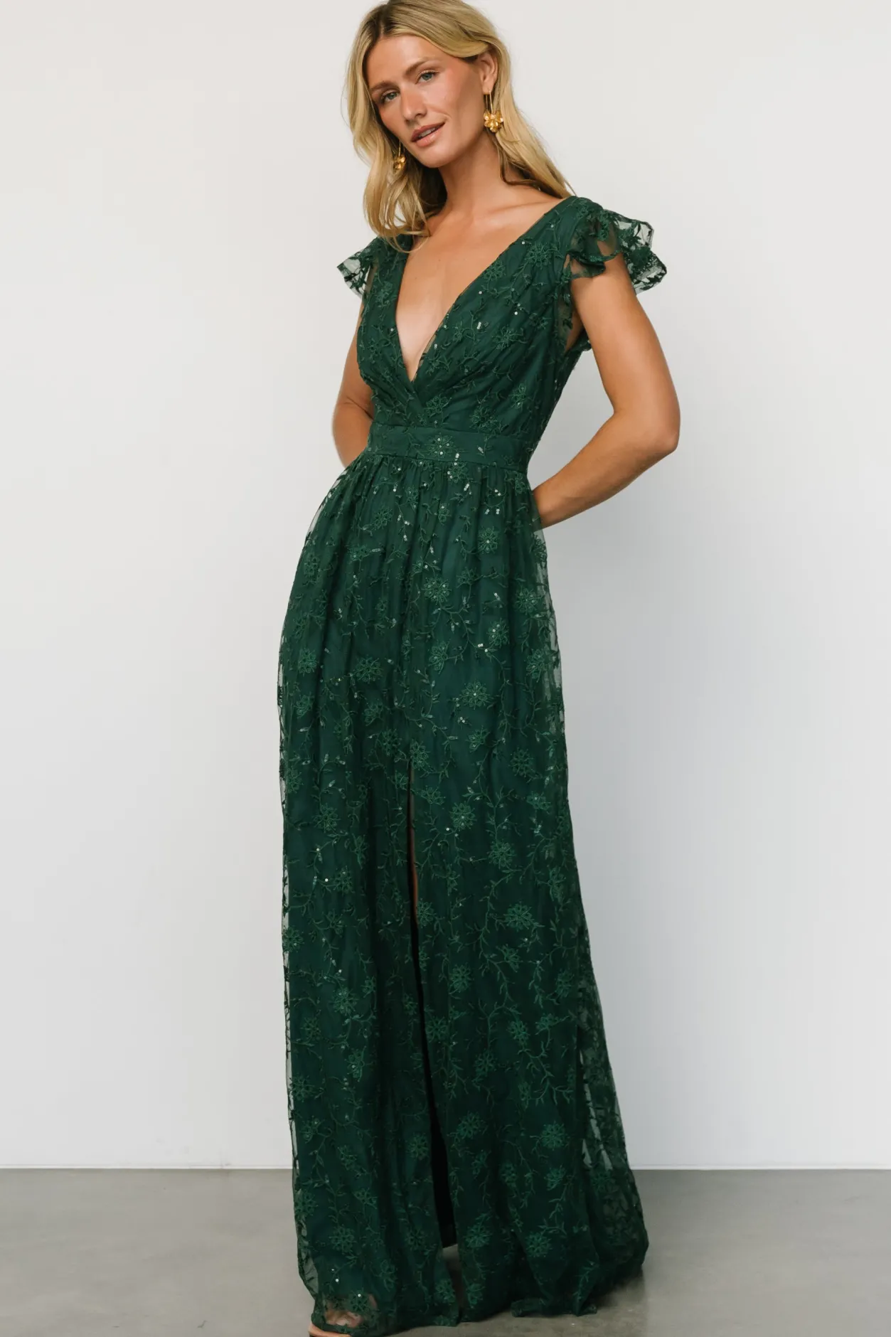 Clearance Baltic Born Alexa Embroidered Sequin Maxi Dress | Dark Green DarkGreen