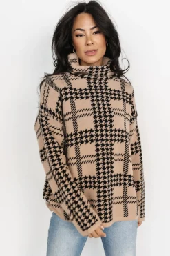 Clearance Baltic Born Alexander Turtleneck Sweater | Taupe + Black Taupe+Black