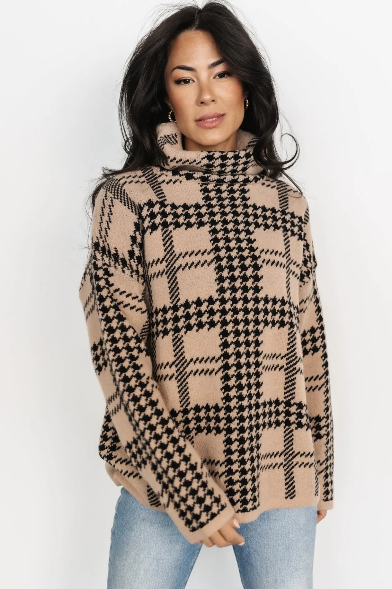 Clearance Baltic Born Alexander Turtleneck Sweater | Taupe + Black Taupe+Black