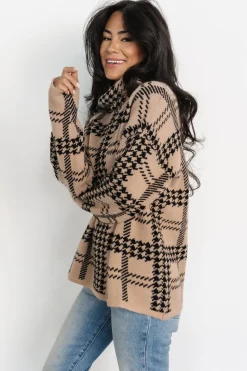 Clearance Baltic Born Alexander Turtleneck Sweater | Taupe + Black Taupe+Black