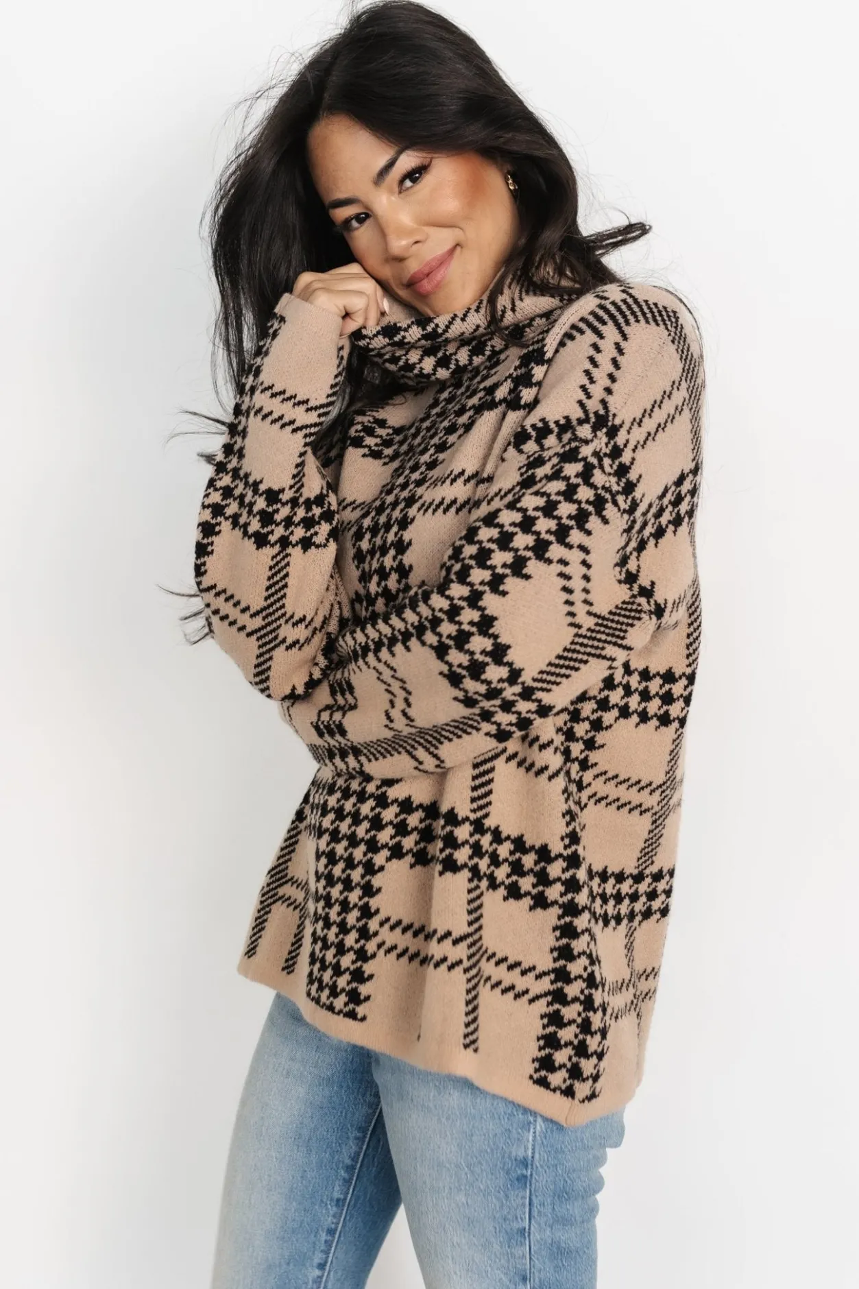 Clearance Baltic Born Alexander Turtleneck Sweater | Taupe + Black Taupe+Black
