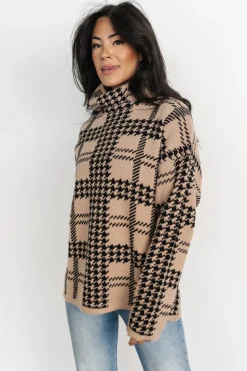 Clearance Baltic Born Alexander Turtleneck Sweater | Taupe + Black Taupe+Black