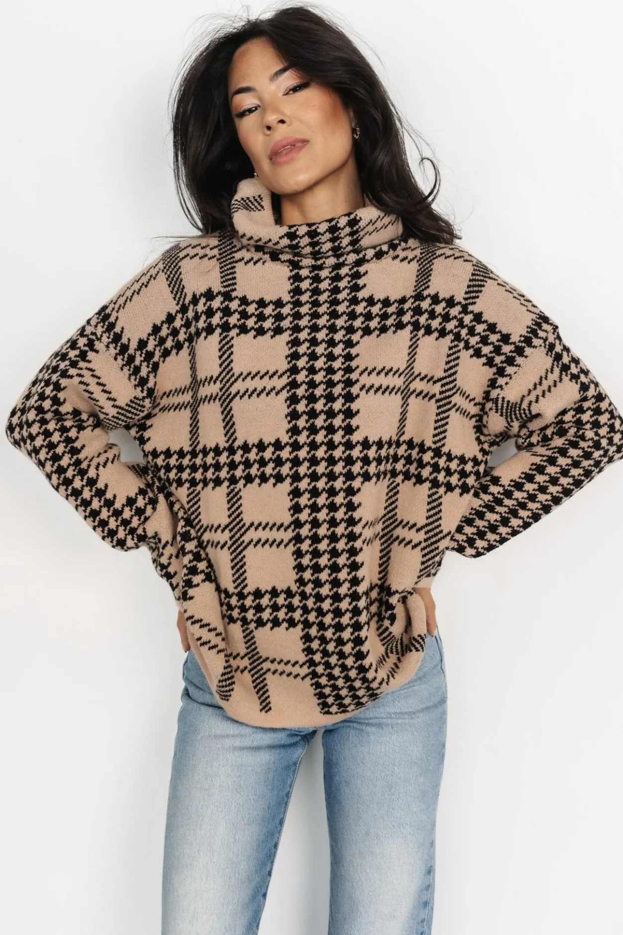 Clearance Baltic Born Alexander Turtleneck Sweater | Taupe + Black Taupe+Black