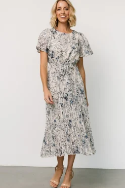 Hot Baltic Born Alexandra Pleated Dress | Off White + Blue OffWhite+Blue