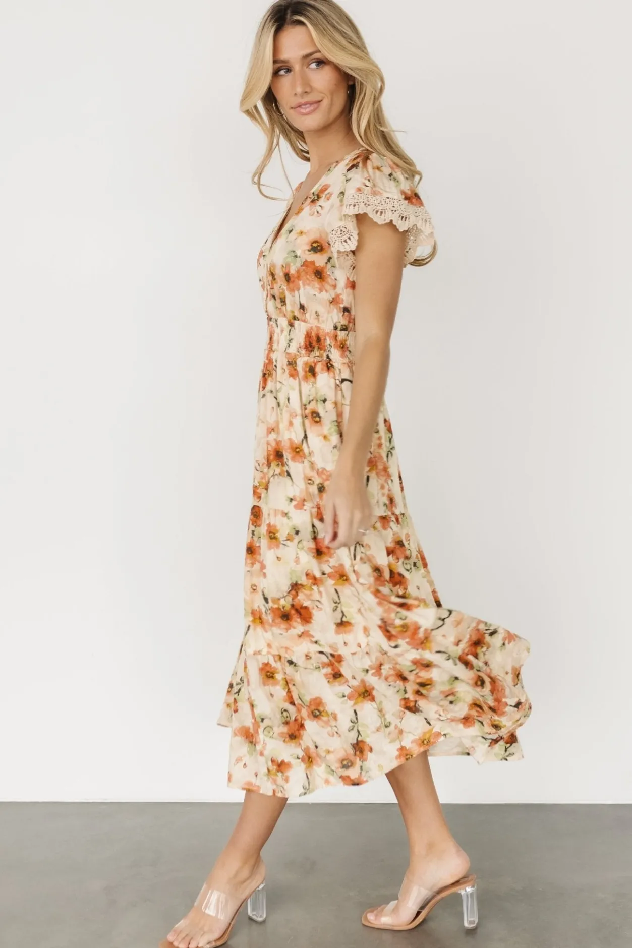 Best Baltic Born Aliyah Midi Dress | Coral Floral CoralFloral