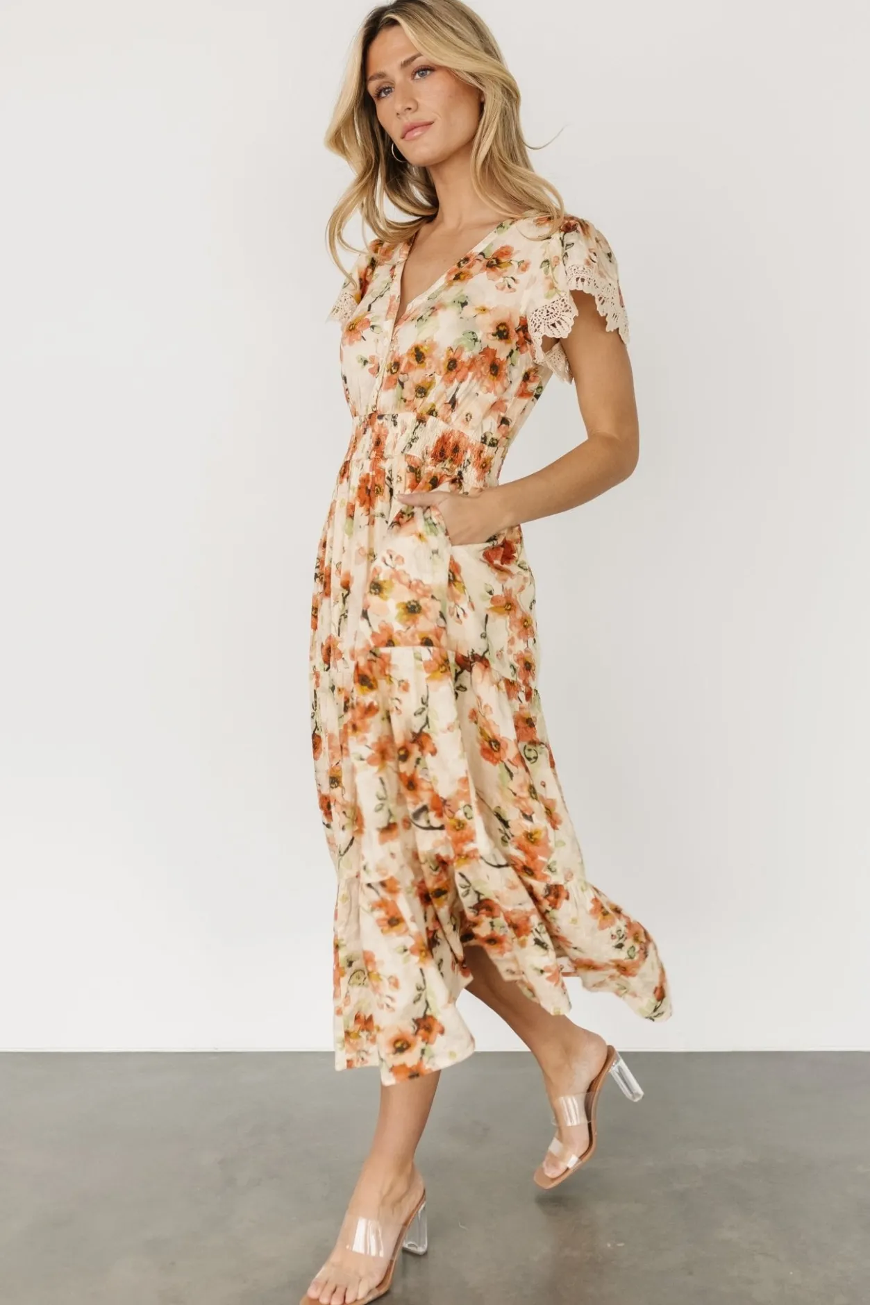 Best Baltic Born Aliyah Midi Dress | Coral Floral CoralFloral