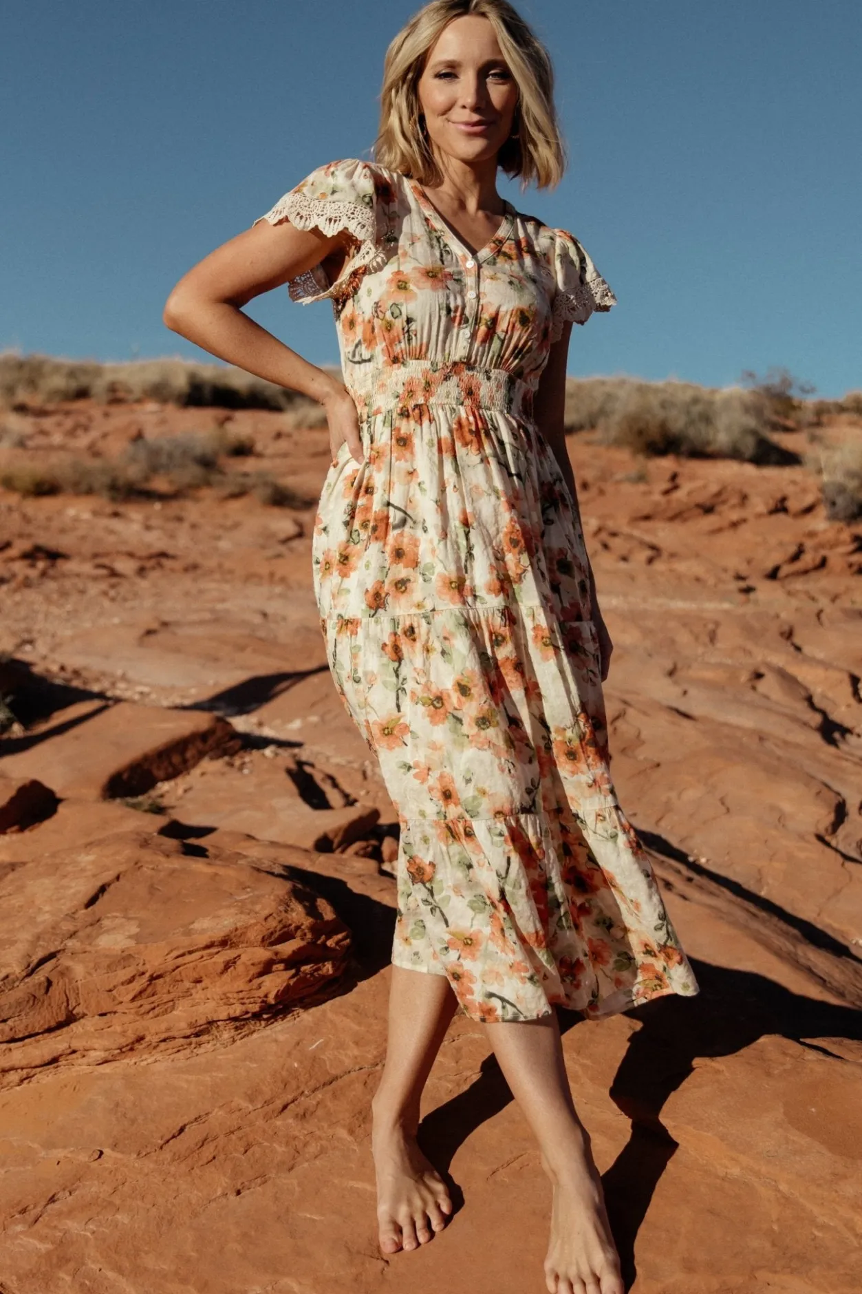 Best Baltic Born Aliyah Midi Dress | Coral Floral CoralFloral