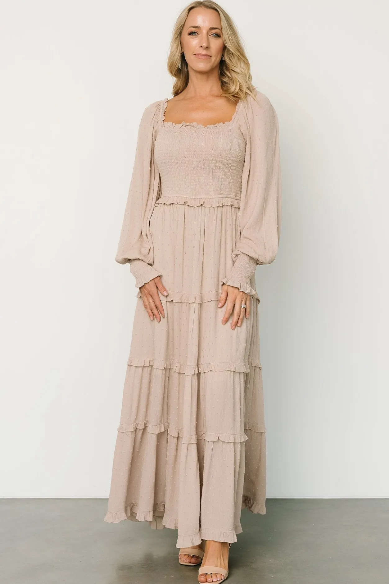 Online Baltic Born Amanda Smocked Dotted Maxi Dress | Beige