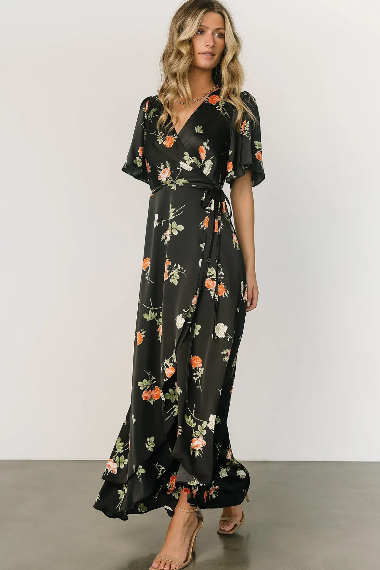 Clearance Baltic Born Amara Wrap Dress | Black + Coral Floral Black+CoralFloral