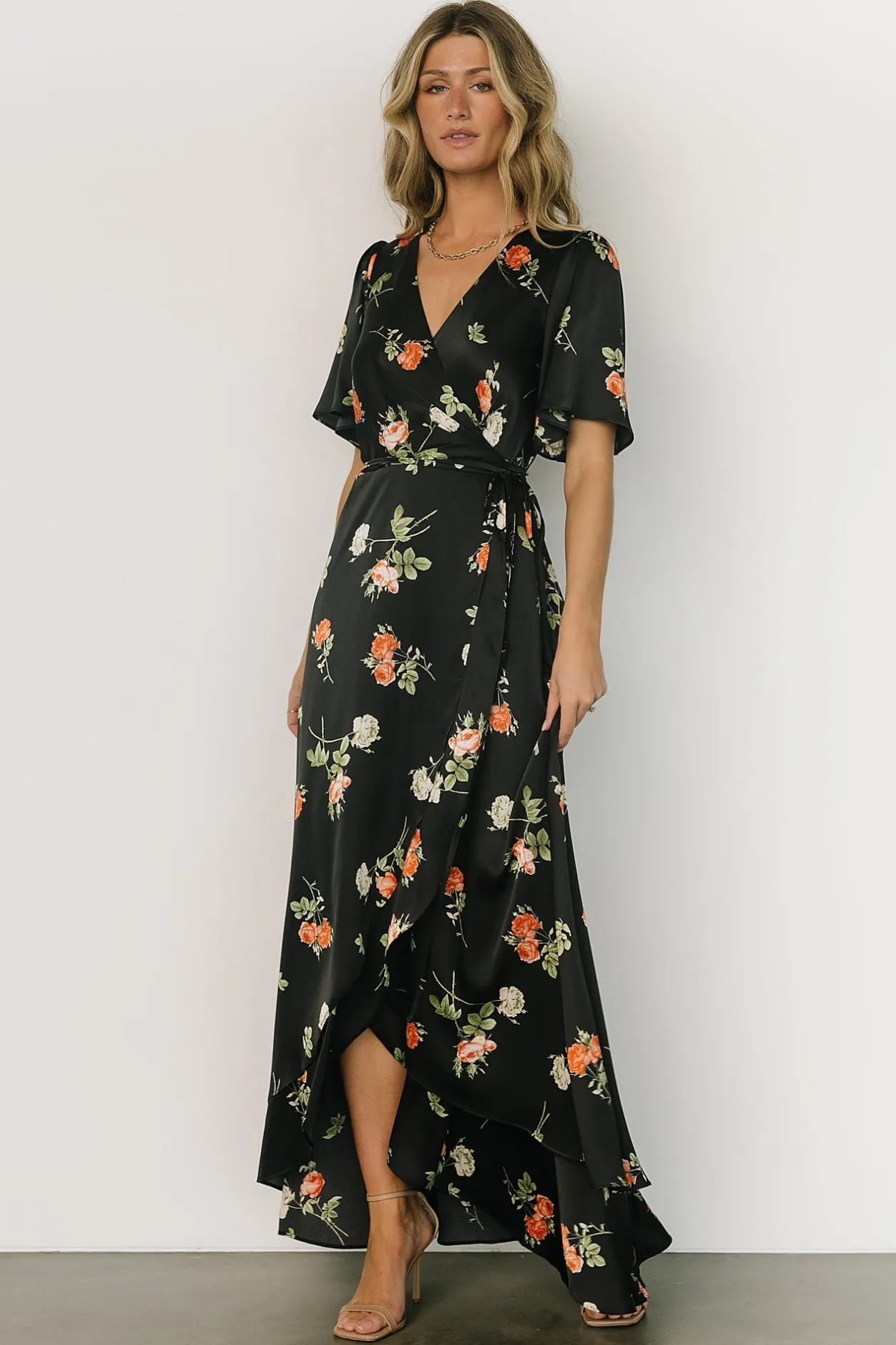 Clearance Baltic Born Amara Wrap Dress | Black + Coral Floral Black+CoralFloral
