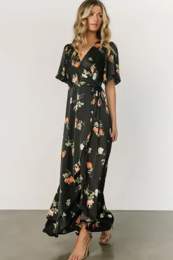 Clearance Baltic Born Amara Wrap Dress | Black + Coral Floral Black+CoralFloral