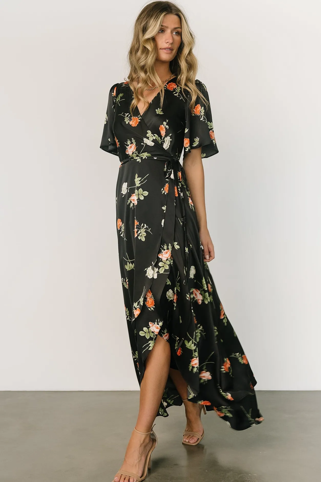 Clearance Baltic Born Amara Wrap Dress | Black + Coral Floral Black+CoralFloral