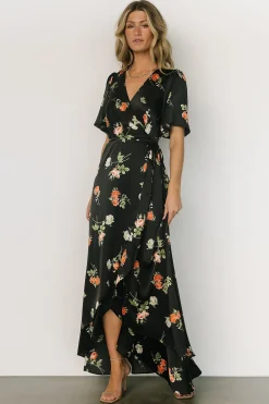 Clearance Baltic Born Amara Wrap Dress | Black + Coral Floral Black+CoralFloral