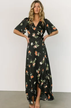 Clearance Baltic Born Amara Wrap Dress | Black + Coral Floral Black+CoralFloral