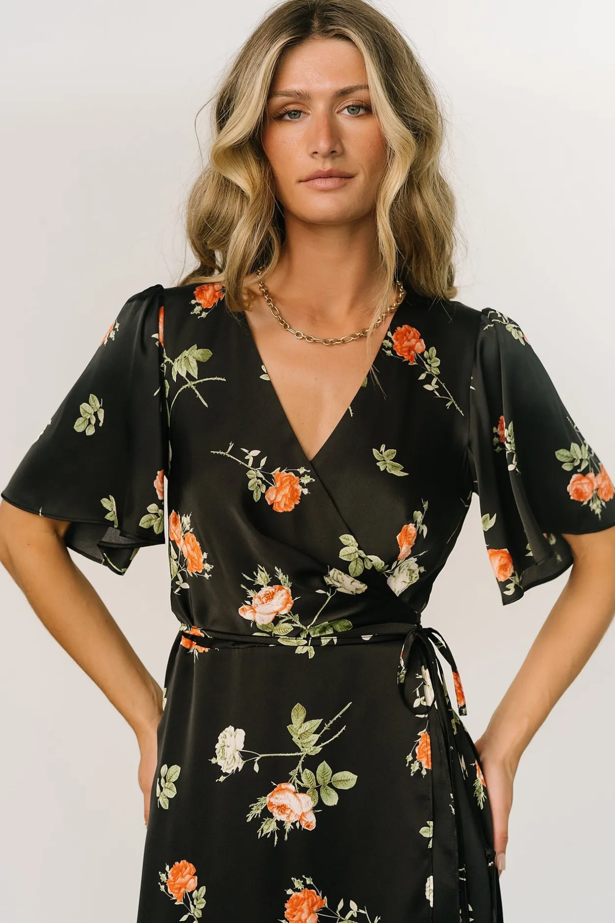 Clearance Baltic Born Amara Wrap Dress | Black + Coral Floral Black+CoralFloral