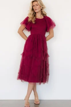 Hot Baltic Born Ambrose Dotted Tulle Midi Dress | Burgundy