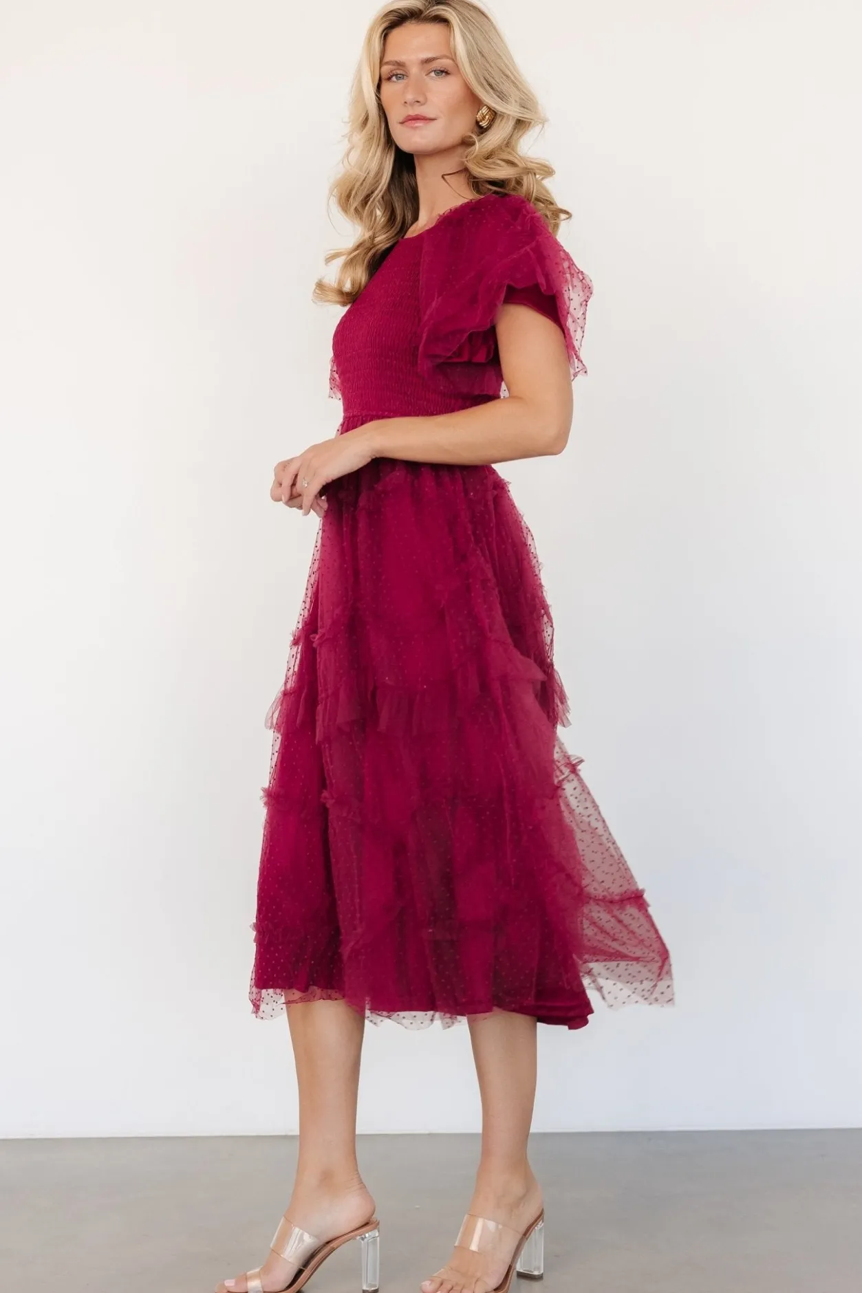 Hot Baltic Born Ambrose Dotted Tulle Midi Dress | Burgundy